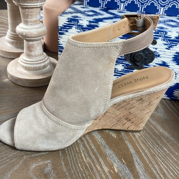 Nine West Paton Leather Peep Toe Ankle Strap Espadrilles Wedge Heel Sandal shoes - Picture 8 of 14